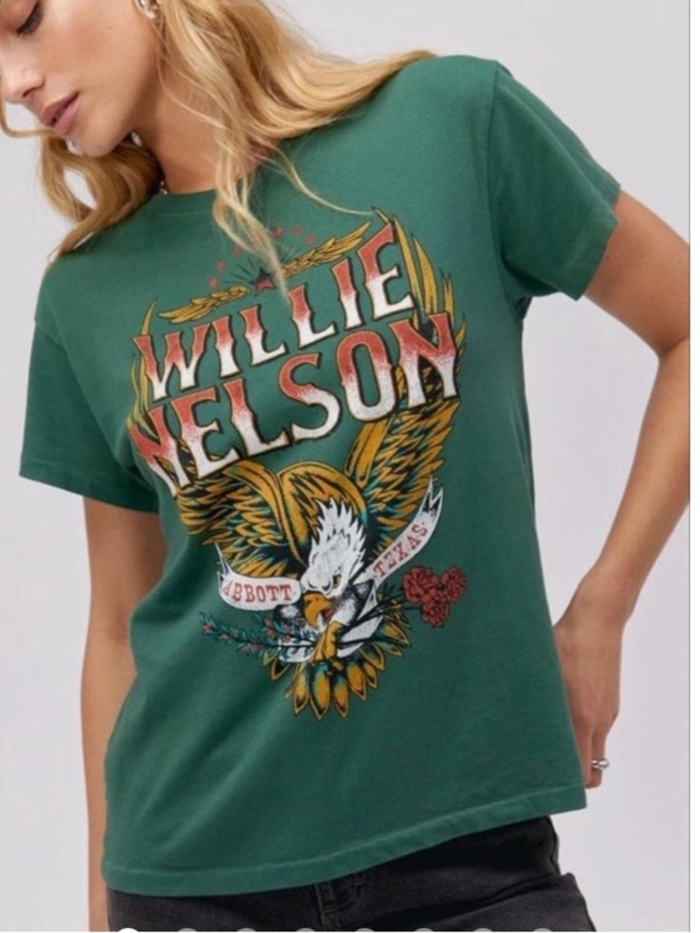 Daydreamer Willie Nelson Abbott Texas Tour Tee Stormy Green Small T-shirt